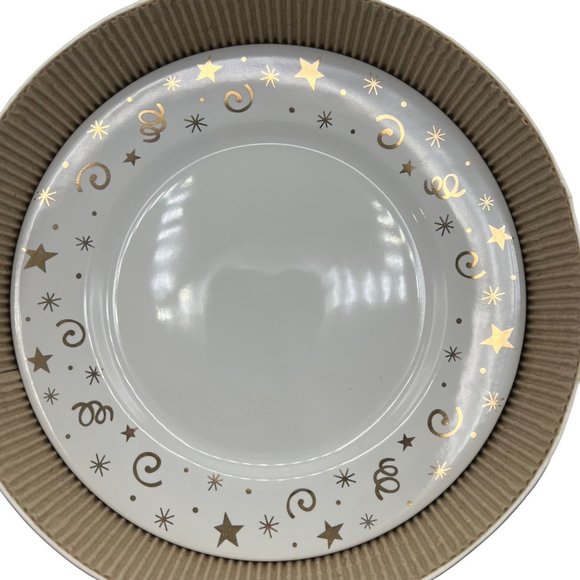Pampered Chef Simple Additions Set of 4 White Gold Stars Swirls Plates Dessert - Picture 13 of 13